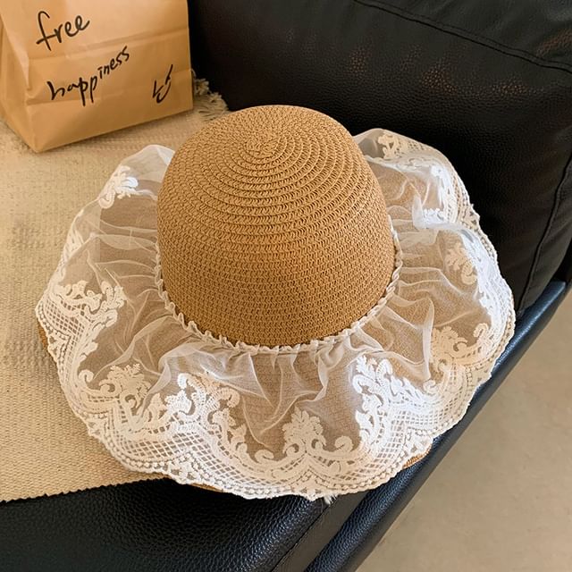 Lace Sun Hat Straw Panel