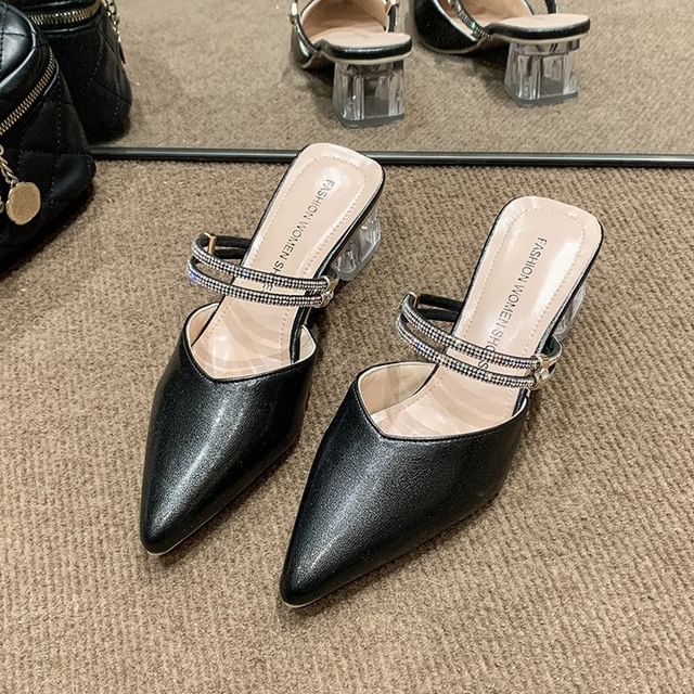 Pointed Heel Toe Mules Jane Mary Block