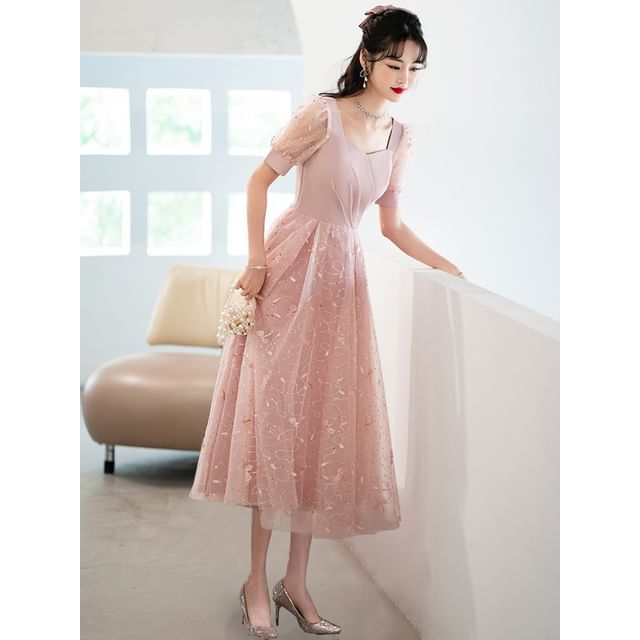 A-Line Neck Designs) Short-Sleeve (Various Evening Square Gown Glitter