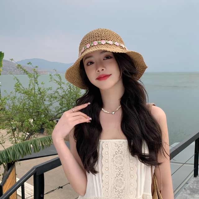 Embroidered Sun Floral Straw Hat