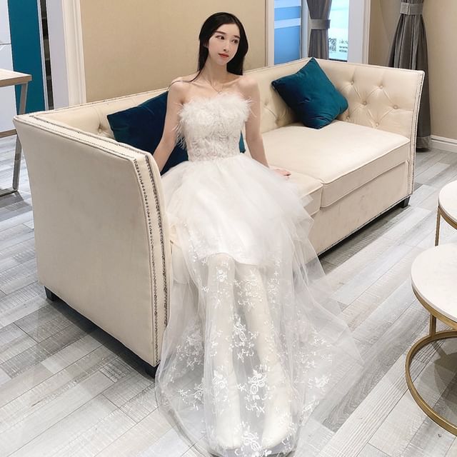 Evening Panel Strapless Lace Gown Sequin A-Line