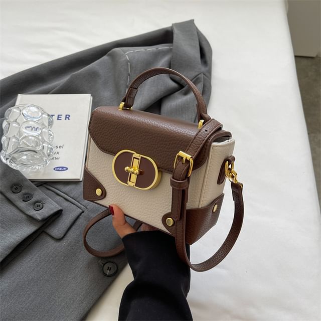 Handle Faux Top Bag Crossbody Flap Leather Plain