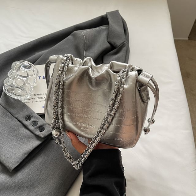 Bag Strap Faux Drawstring Chain Leather Crossbody
