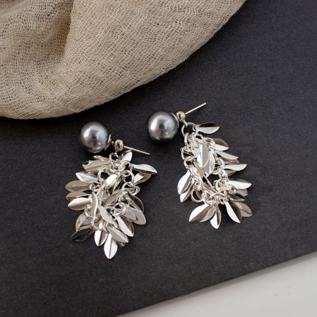 Leaf Earring Alloy Faux Chandelier Pearl