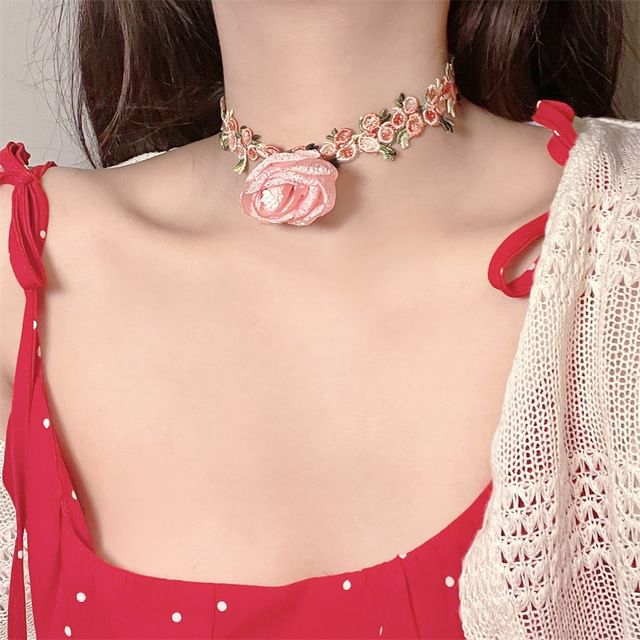 Choker Rose Ribbon Lace