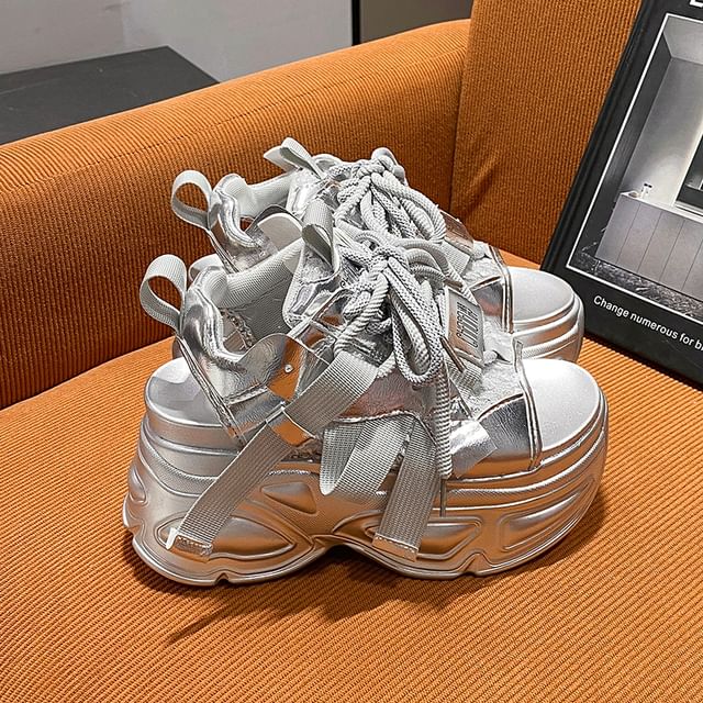 Sandals Sequin Slingback Platform Lace-Up