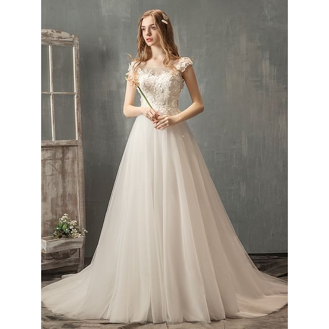 Designs) (Various A-Line Cap-Sleeve Wedding Gown Lace