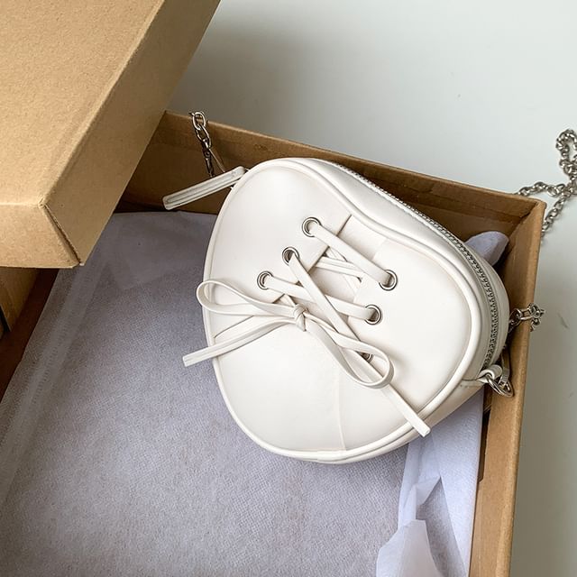 Leather Strap Shaped Faux Heart Bag Chain Crossbody Lace-Up