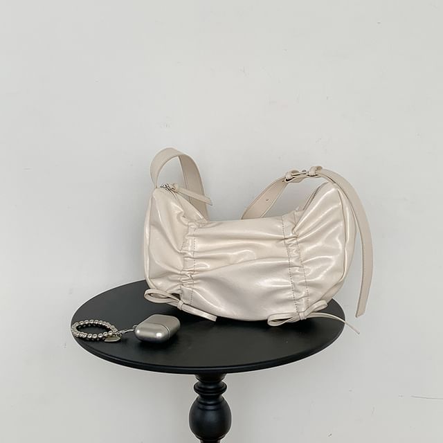 Faux Plain Drawstring Leather Shoulder Bag
