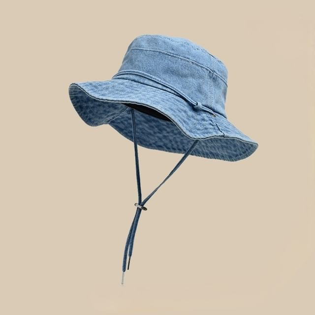 Bucket Chin Adjustable With Strap Denim Hat