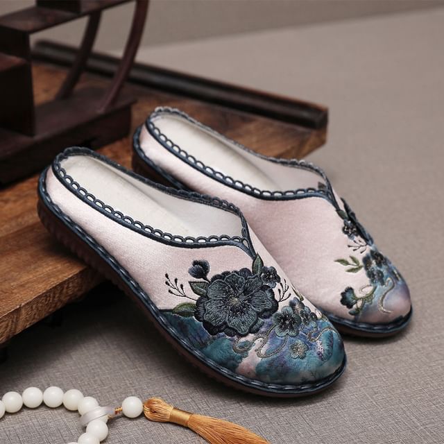 Embroidered Textile Mules