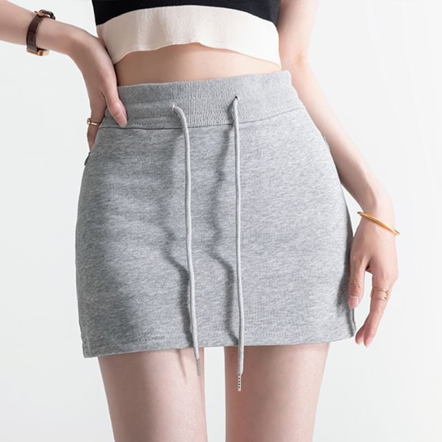 Pencil Skirt Mini Plain Drawstring Waist