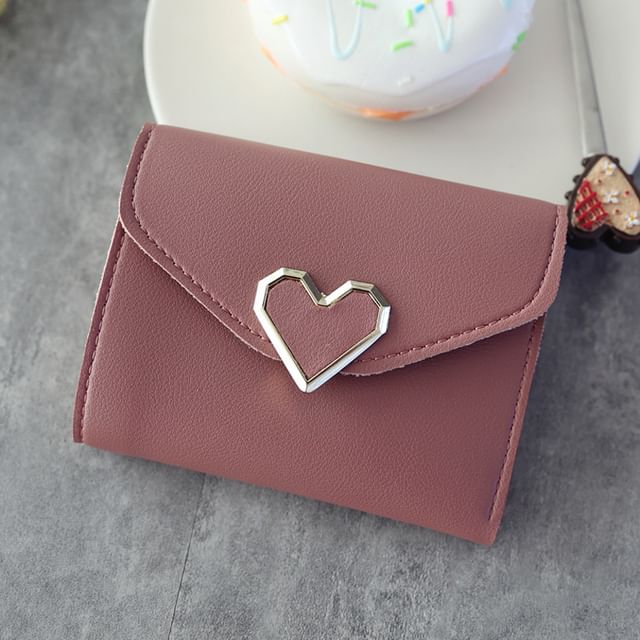 Faux Accent Leather Heart Wallet Short