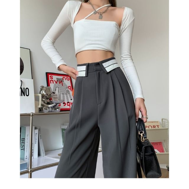 High Wide Pants Pleated Leg Striped Waist Suit
