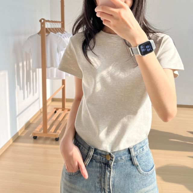 Short-Sleeve Plain T-Shirt Neck Crew