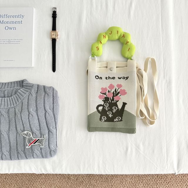 Handle Knit Print Bag Top Cartoon Donut Crossbody