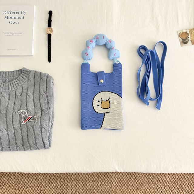 Print Top Bag Cartoon Donut Handle Knit Crossbody