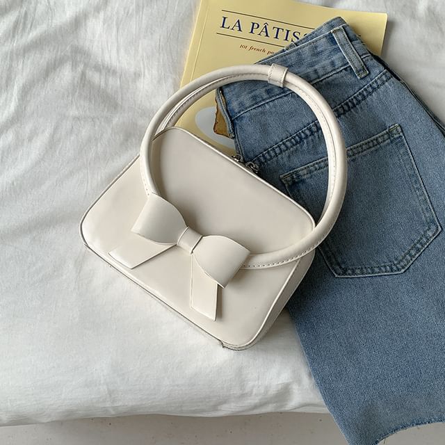 Leather Accent Bow Faux Handbag Plain