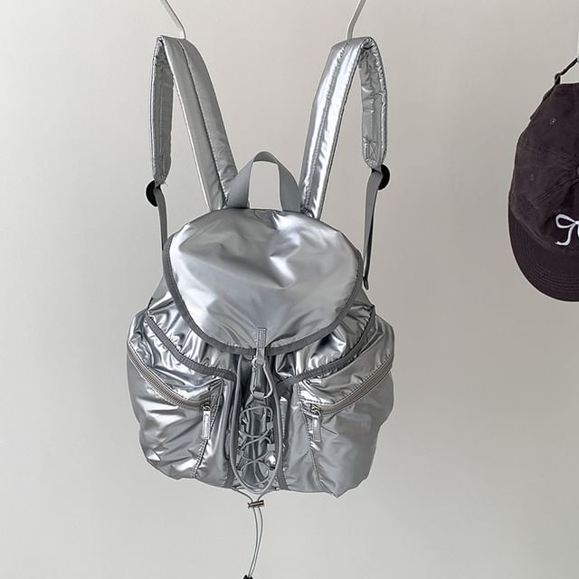 Plain Backpack Flap Drawstring