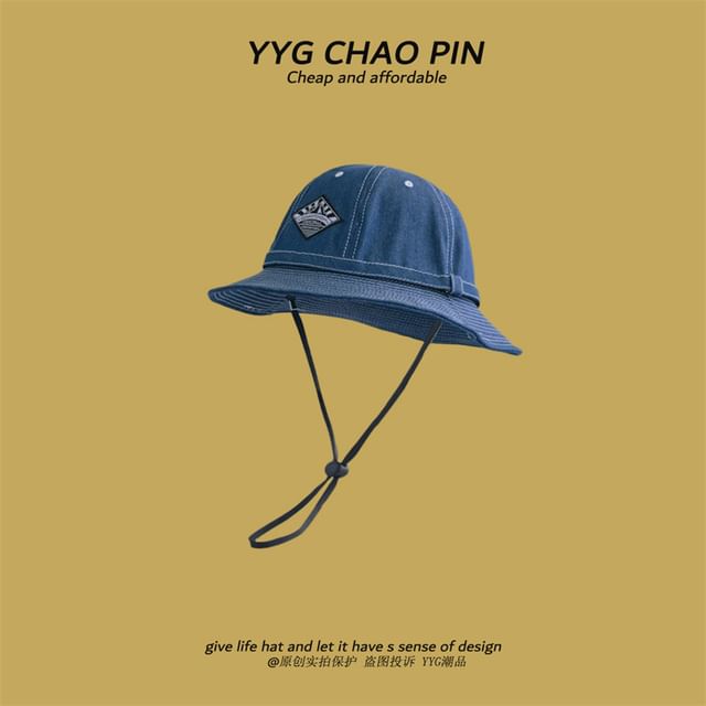 Denim Applique Stitching Bucket Hat Contrast