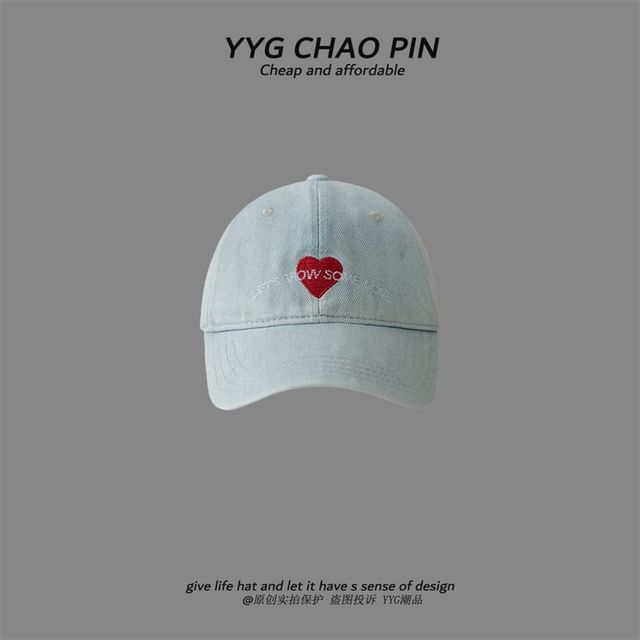 Cap Denim Baseball Heart Embroidered