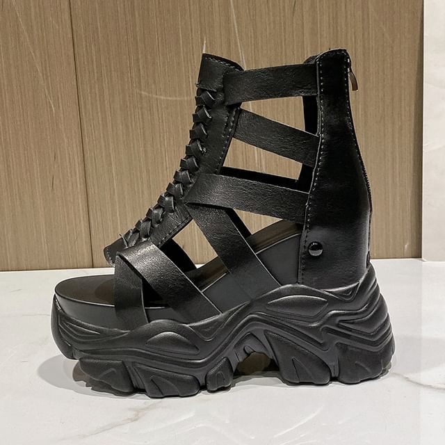 Lace-Up Sandals Heel Chunky Strappy Platform