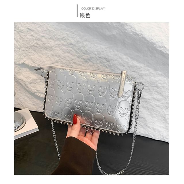 Skull Strap Patterned Chain Crossbody Bag