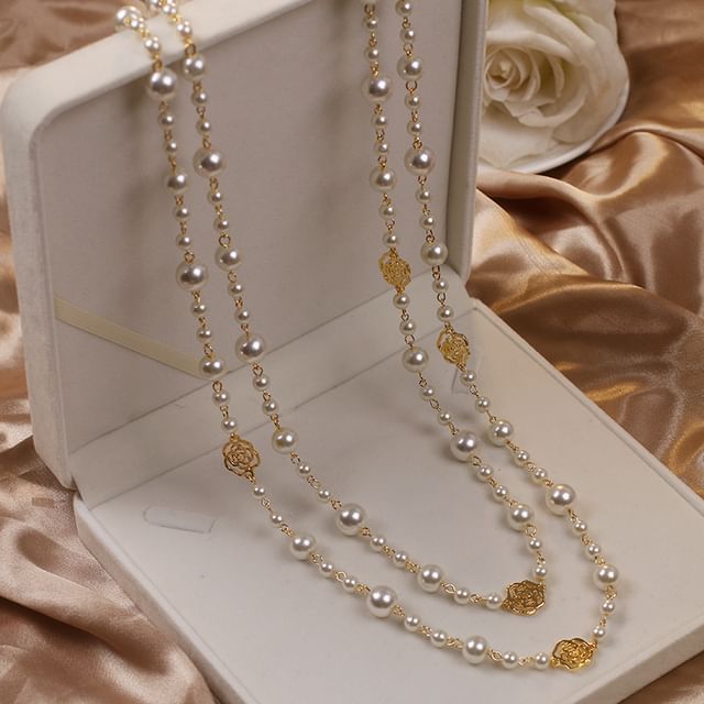 Layered Pearl Floral (Various Designs) Necklace / Faux