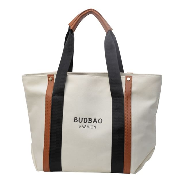 Tote Color Lettering Bag Print Canvas Block