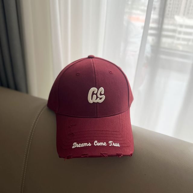 Cap Distressed Baseball Embroidered Lettering