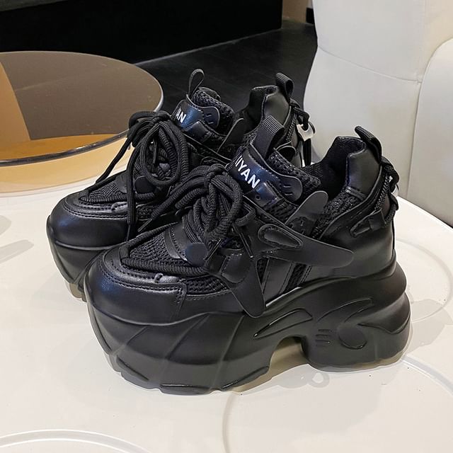 Mesh Panel Wedge Platform Hidden Sneakers