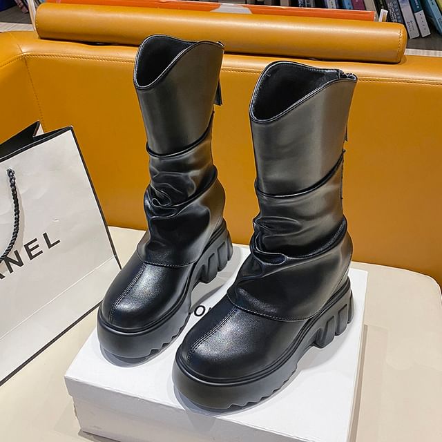 Panel Platform Boots Calf Mid