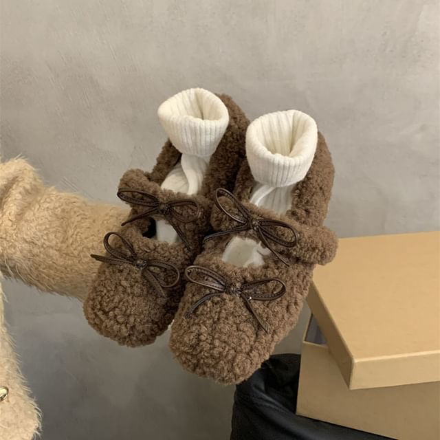 Bow Jane Hidden Mary Wedge Square Toe Shoes Fleece