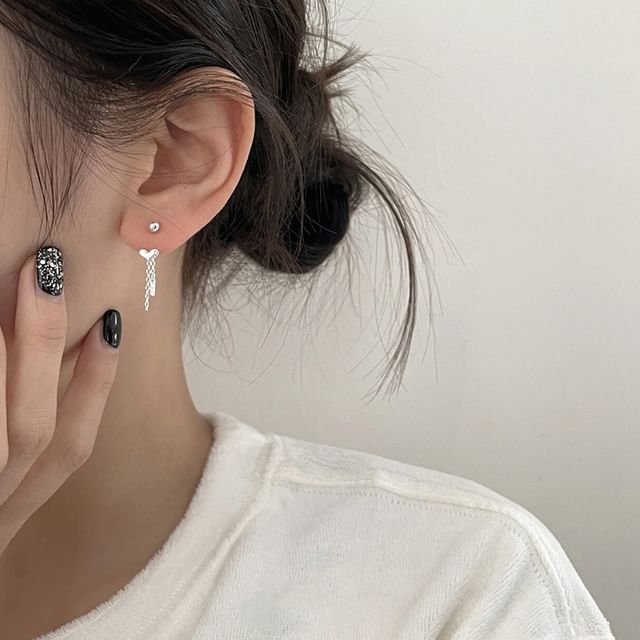 Threader Earring Heart Alloy