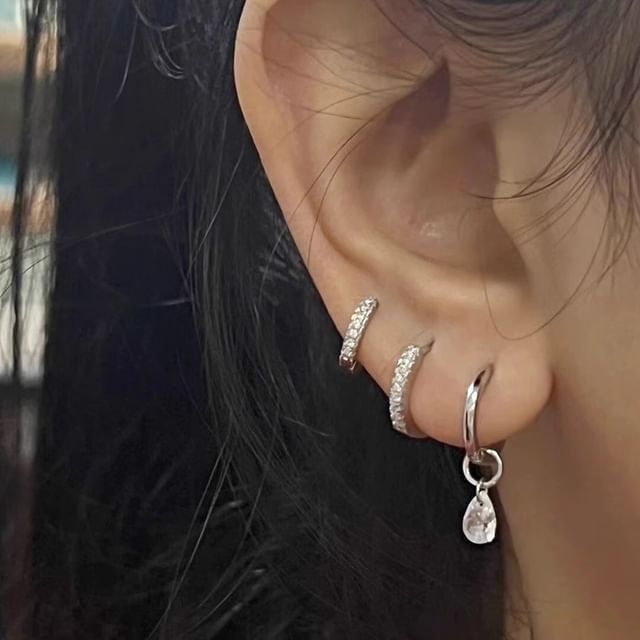 Earring Huggie Drop Rhinestone 3: Set Alloy + of