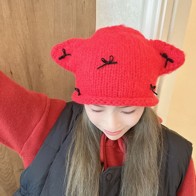 Ear Knit Beanie Animal Bow