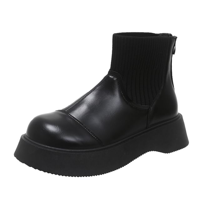 Plain Short Leather Faux Platform Boots Sock