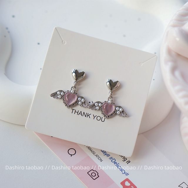 Earring Clip-On / Gemstone Heart Drop