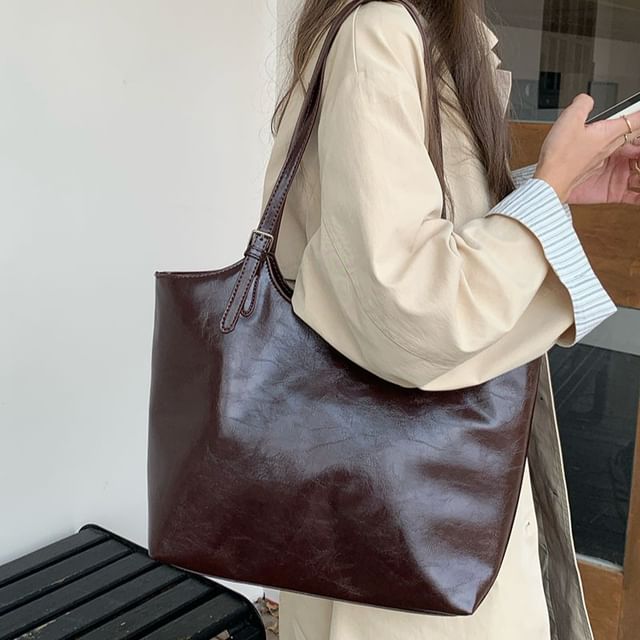 Bag Plain Faux Tote Leather