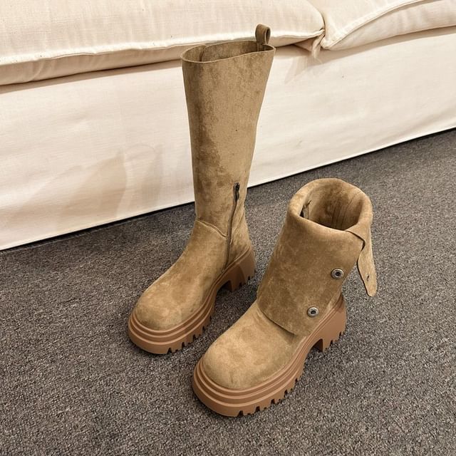 Calf Faux Suede Mid Platform Button Boots