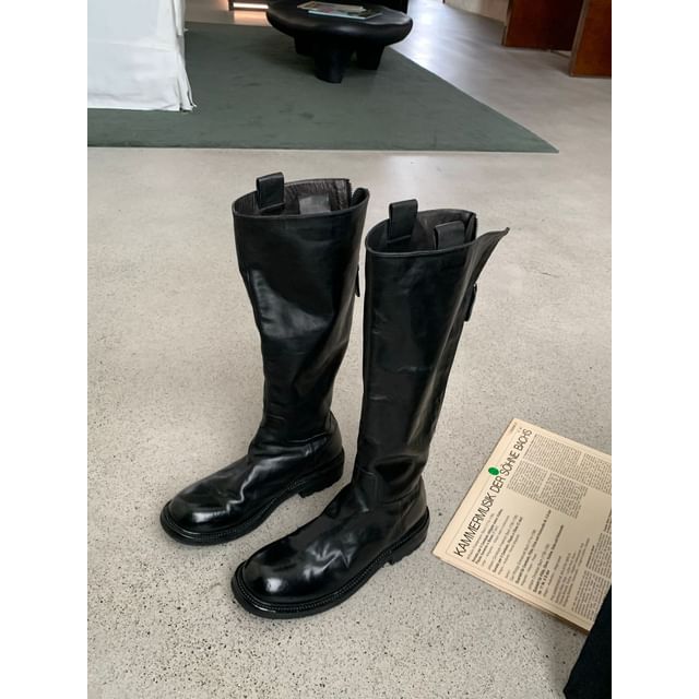 Leather Plain Genuine Platform Zip-Up Tall Boots