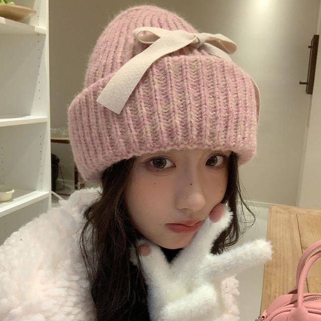 Beanie Bow Ribbed