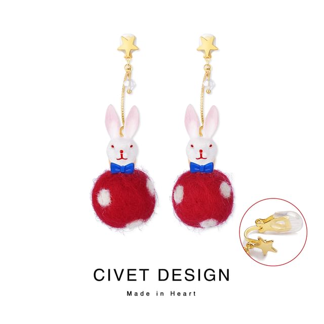 Dangle Rabbit Felt Earring