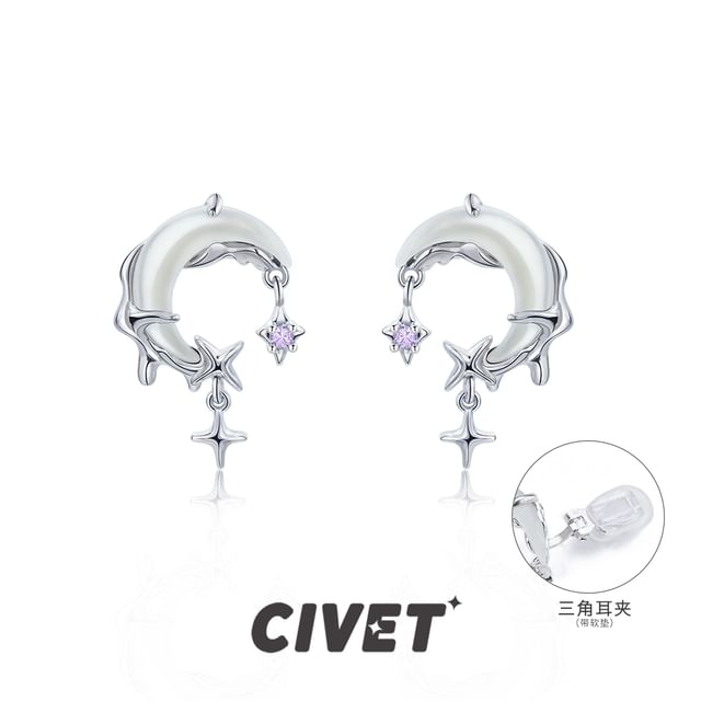 Star Alloy Rhinestone Ear Drop Earring Cuff / Moon