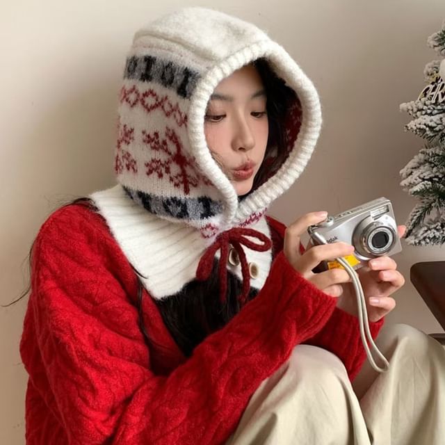 Print Knit Snowflake Balaclava