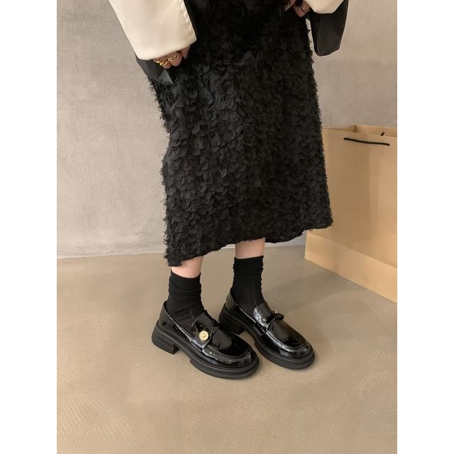 Leather Metal Accent Faux Loafers Platform