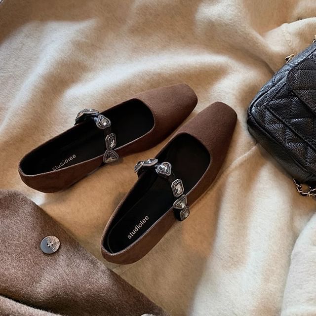 Buckled Heart Faux Flats Leather