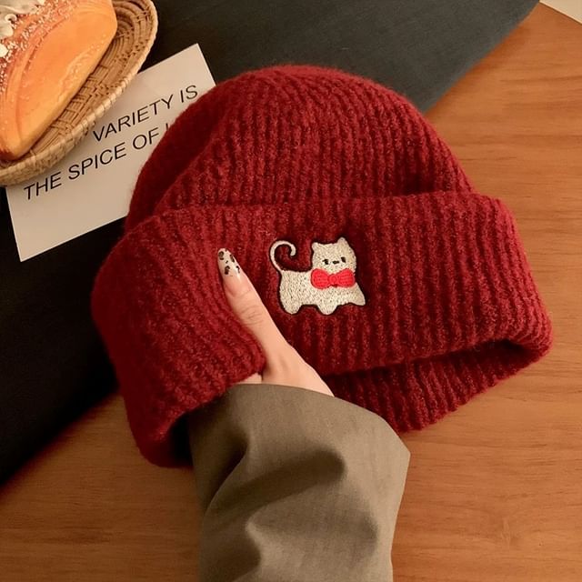 Beanie Cat Knit Embroidered