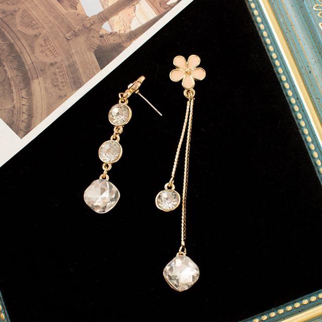 Dangle Earring Alloy Asymmetrical Rhinestone Floral