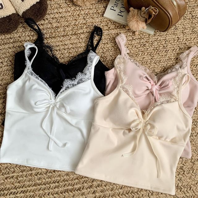 Cami Trim Crop Top Lace V-Neck